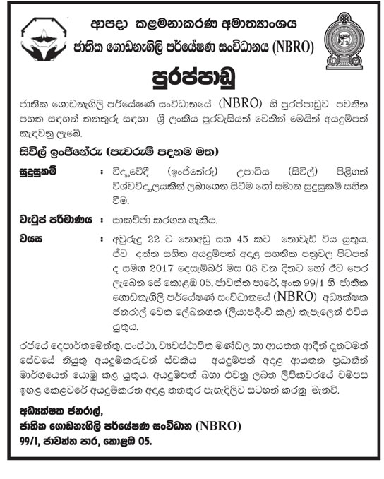 Civil Engineer (Assignment Basis) - National Building Research Organization (NBRO)